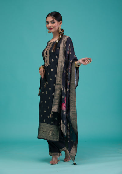 Black Zariwork Crepe Readymade Salwar Suit