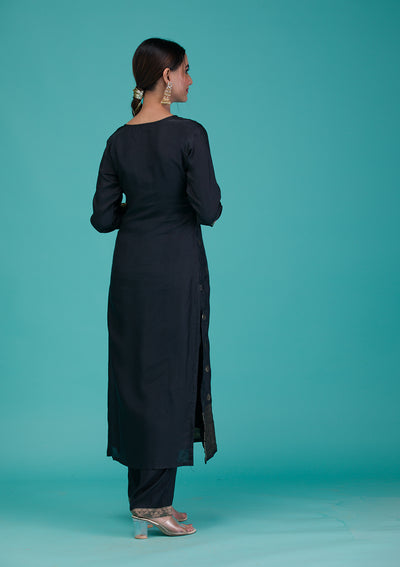 Black Zariwork Crepe Readymade Salwar Suit