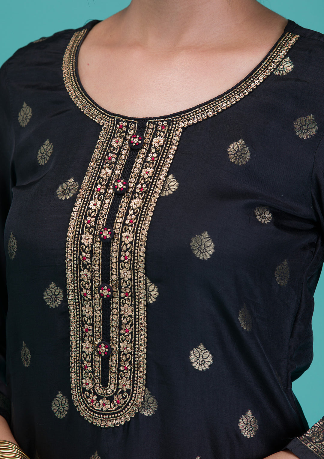 Black Zariwork Crepe Readymade Salwar Suit