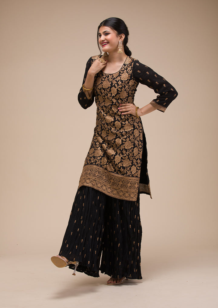 Black Zariwork Georgette Readymade Sharara Suit