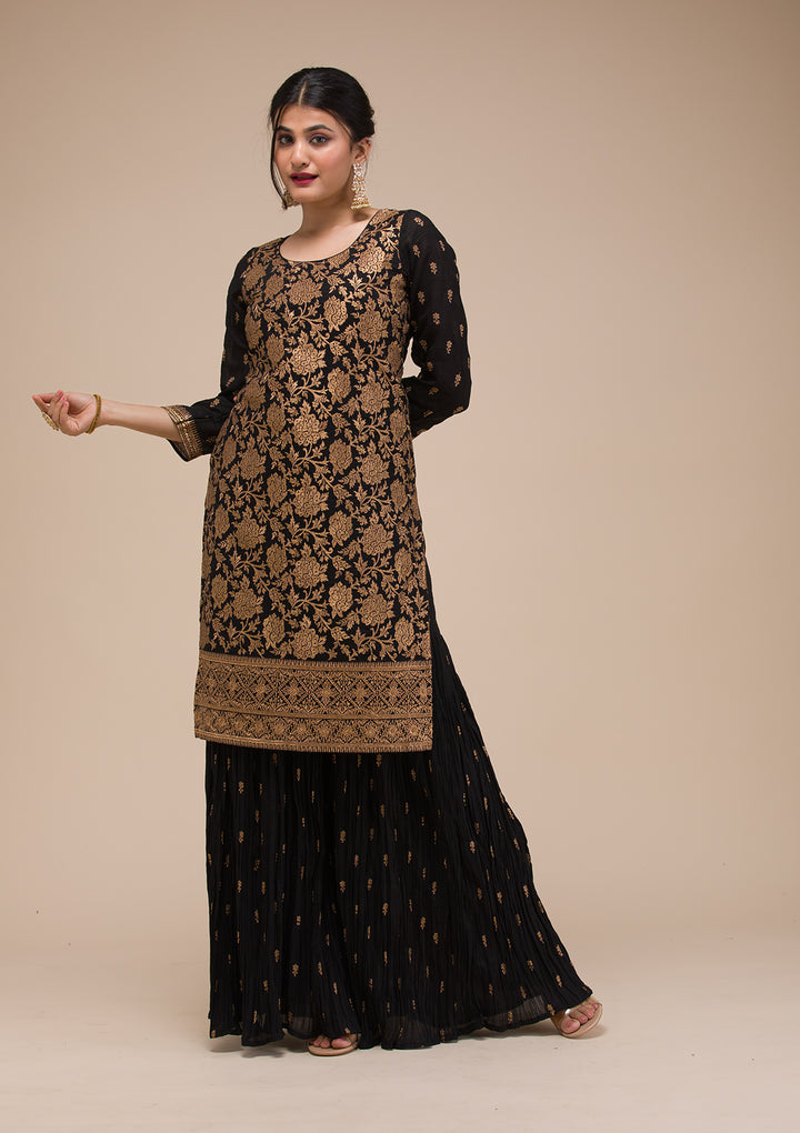 Black Zariwork Georgette Readymade Sharara Suit