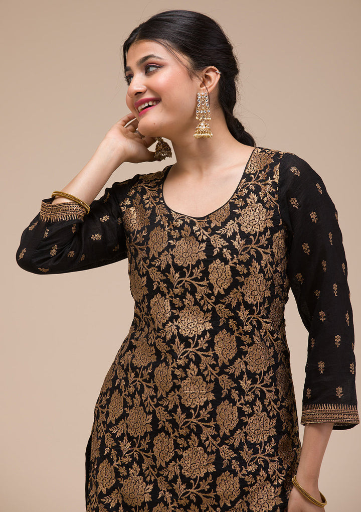Black Zariwork Georgette Readymade Sharara Suit