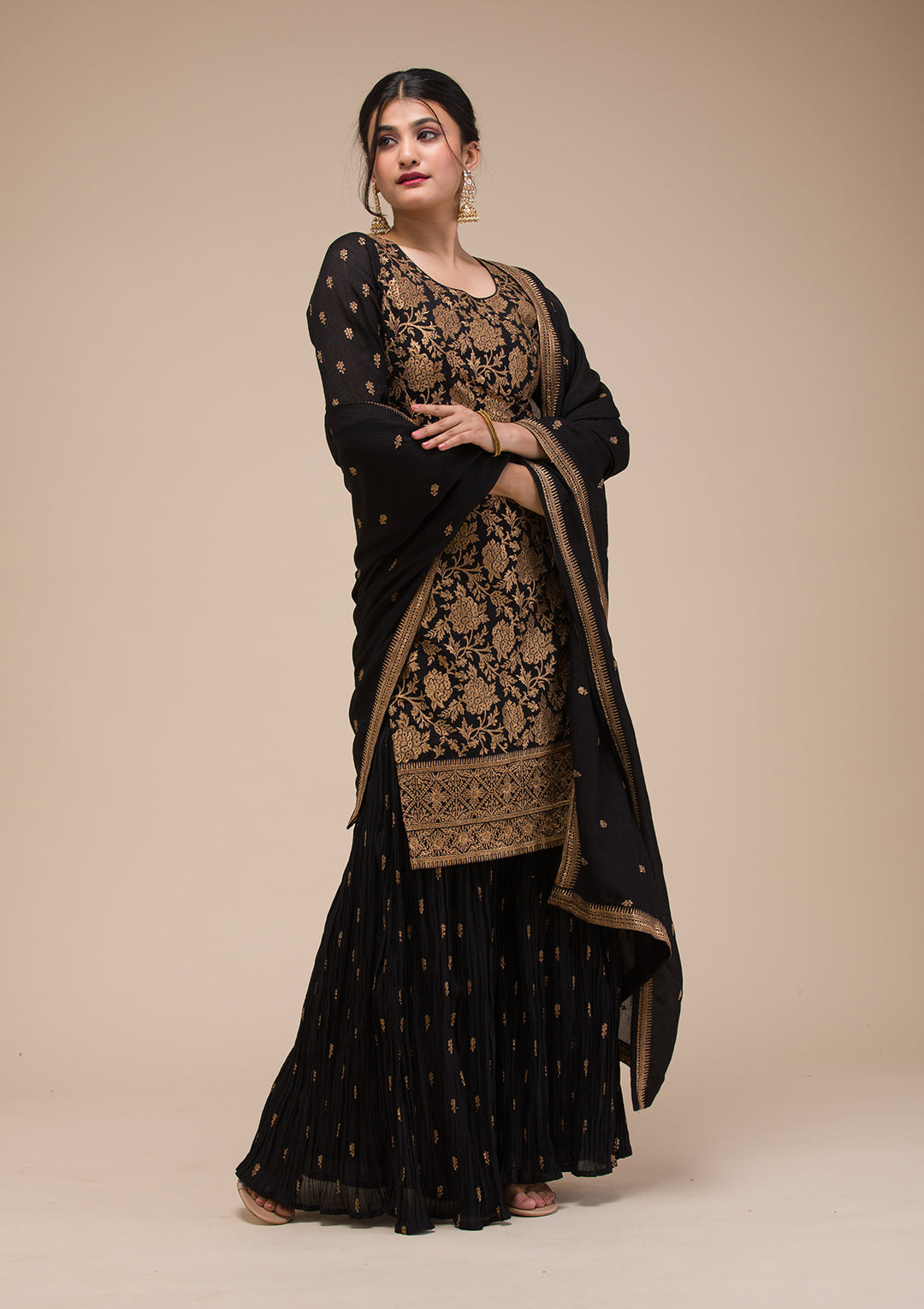 Black Zariwork Georgette Readymade Sharara Suit