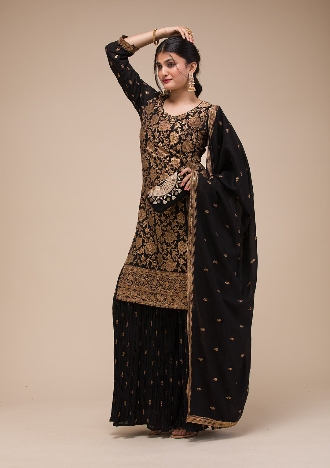 Black Zariwork Georgette Readymade Sharara Suit