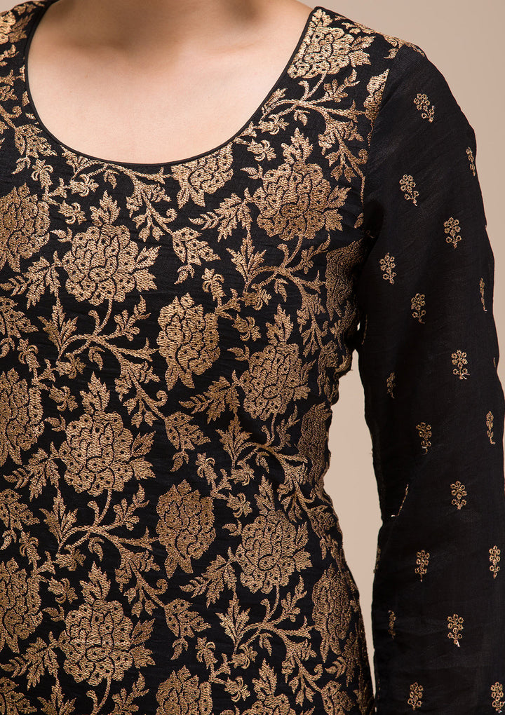 Black Zariwork Georgette Readymade Sharara Suit