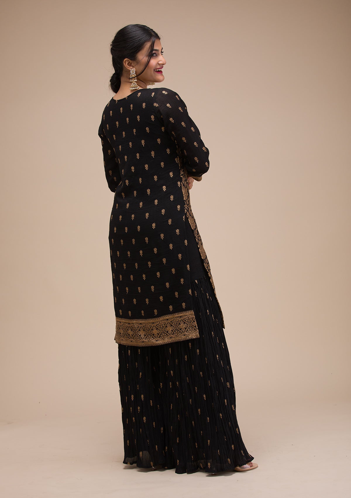 Black Zariwork Georgette Readymade Sharara Suit