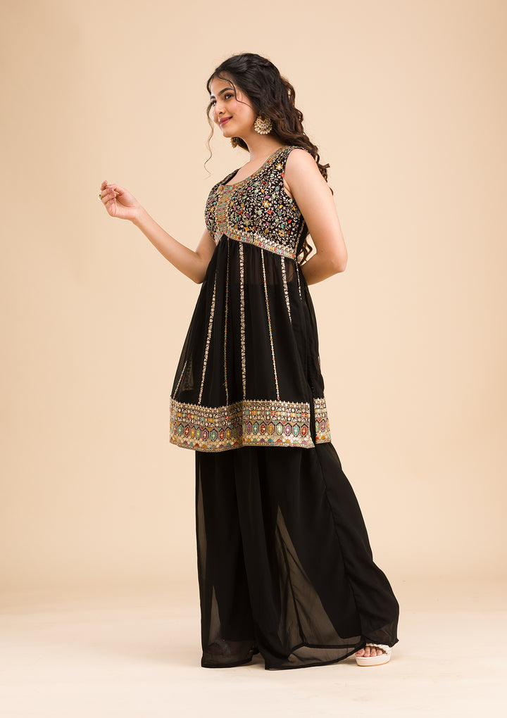 Black Zariwork Georgette Readymade Salwar Suit