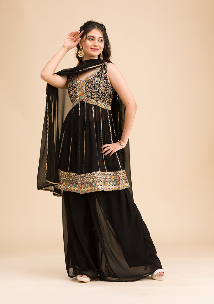 Black Zariwork Georgette Readymade Salwar Suit