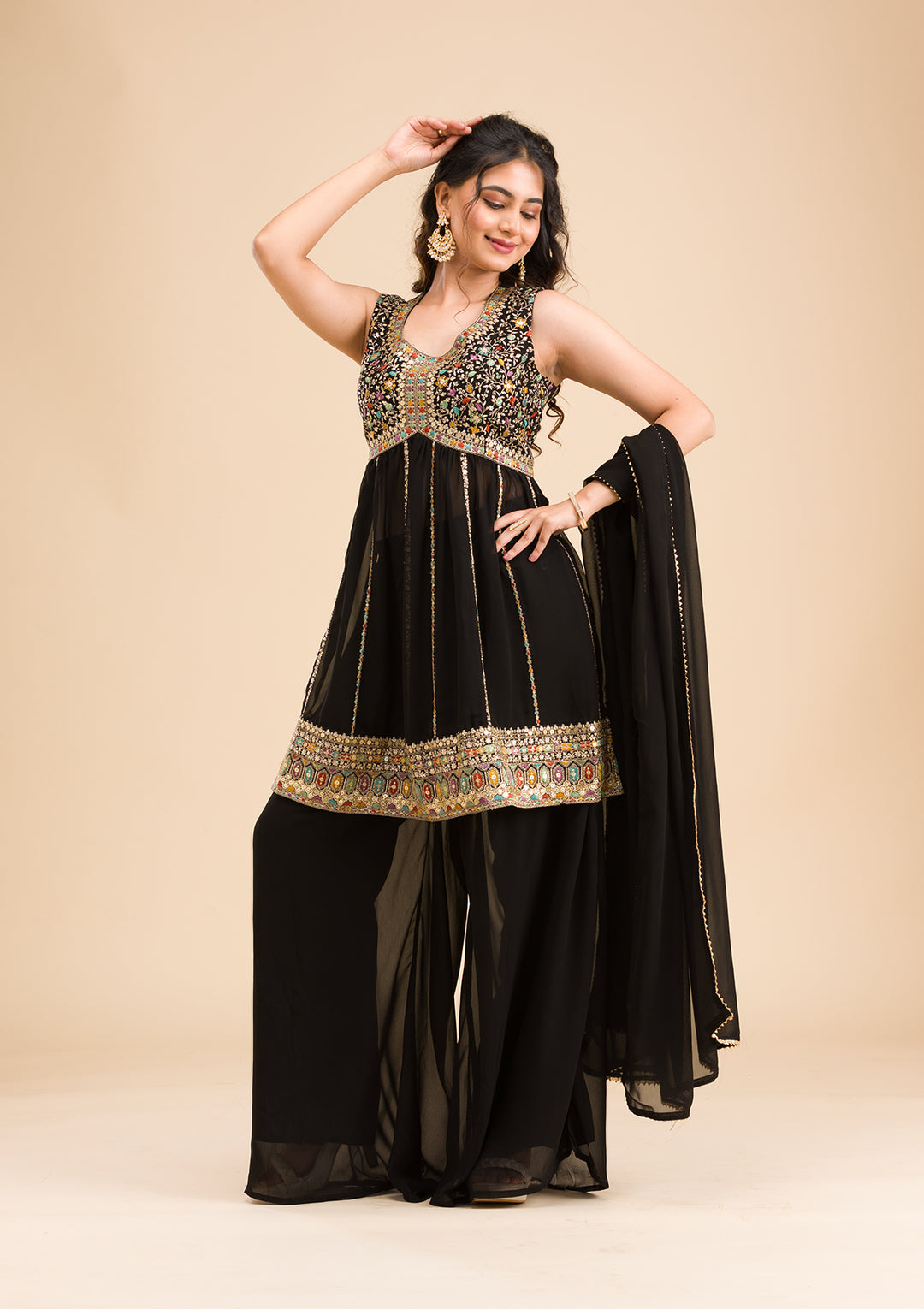 Black Zariwork Georgette Readymade Salwar Suit