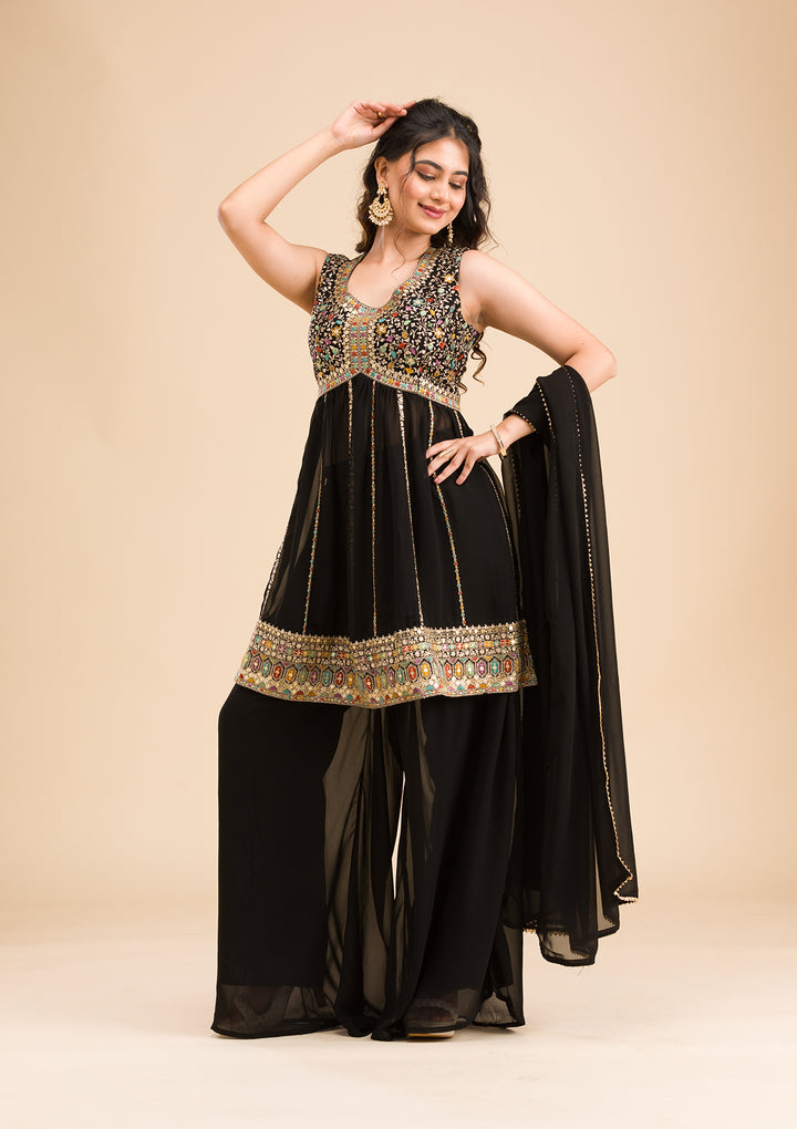 Black Zariwork Georgette Readymade Salwar Suit