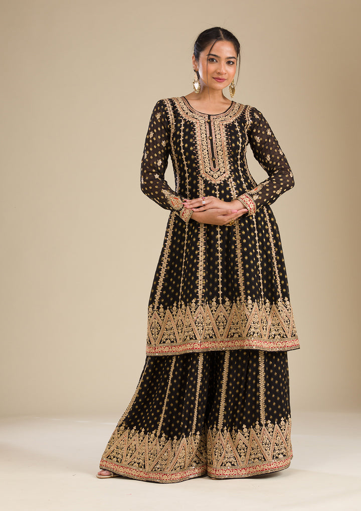 Black Zariwork Georgette Readymade Salwar Suit