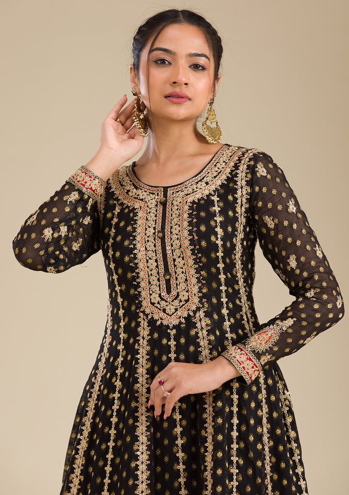 Black Zariwork Georgette Readymade Salwar Suit