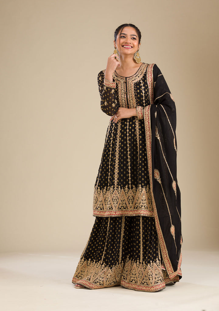 Black Zariwork Georgette Readymade Salwar Suit