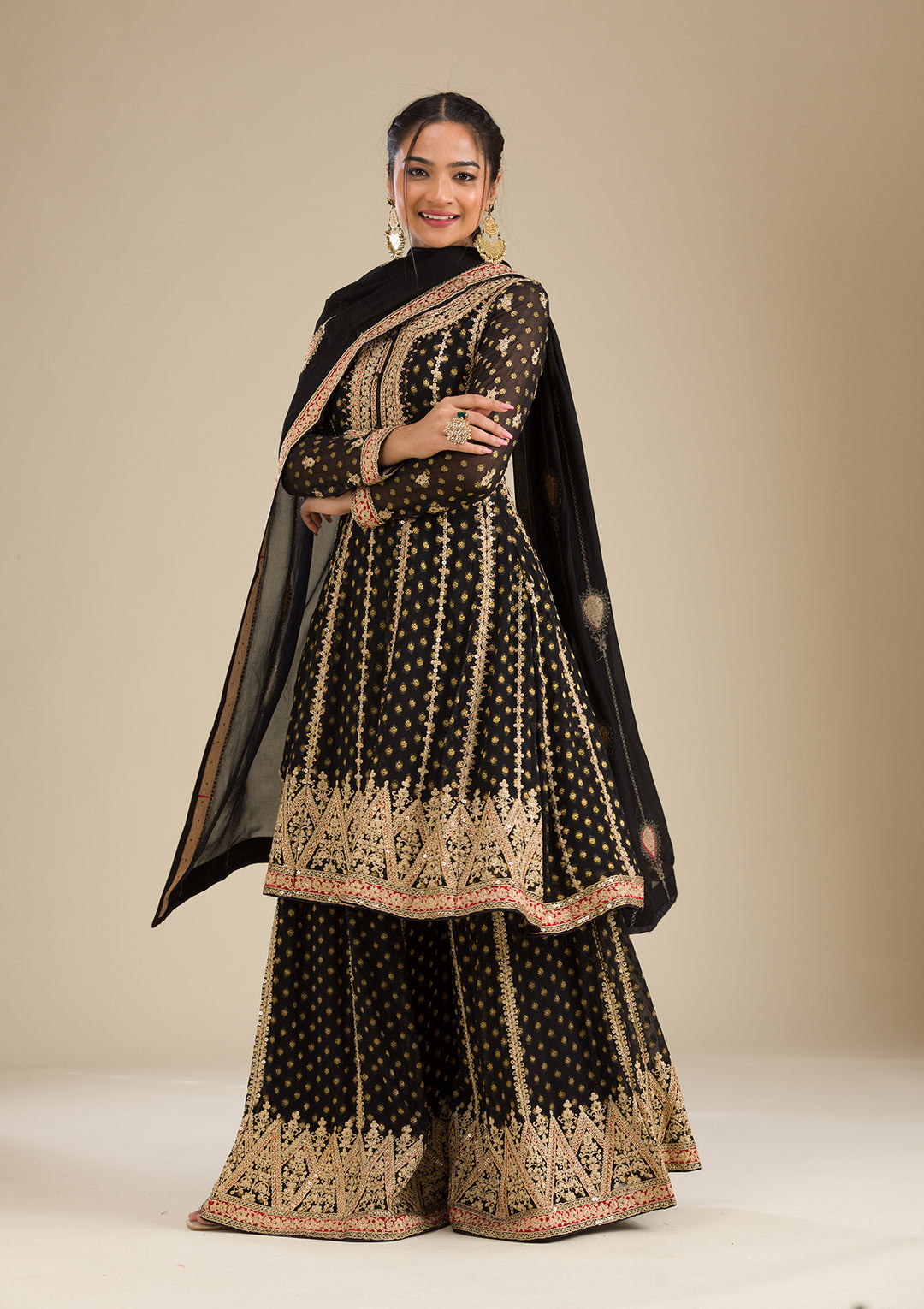 Black Zariwork Georgette Readymade Salwar Suit