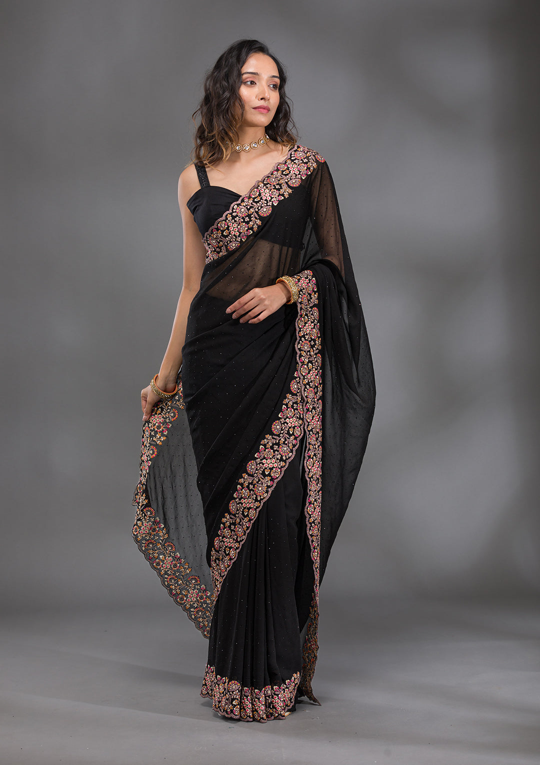 Black Zariwork Georgette Saree