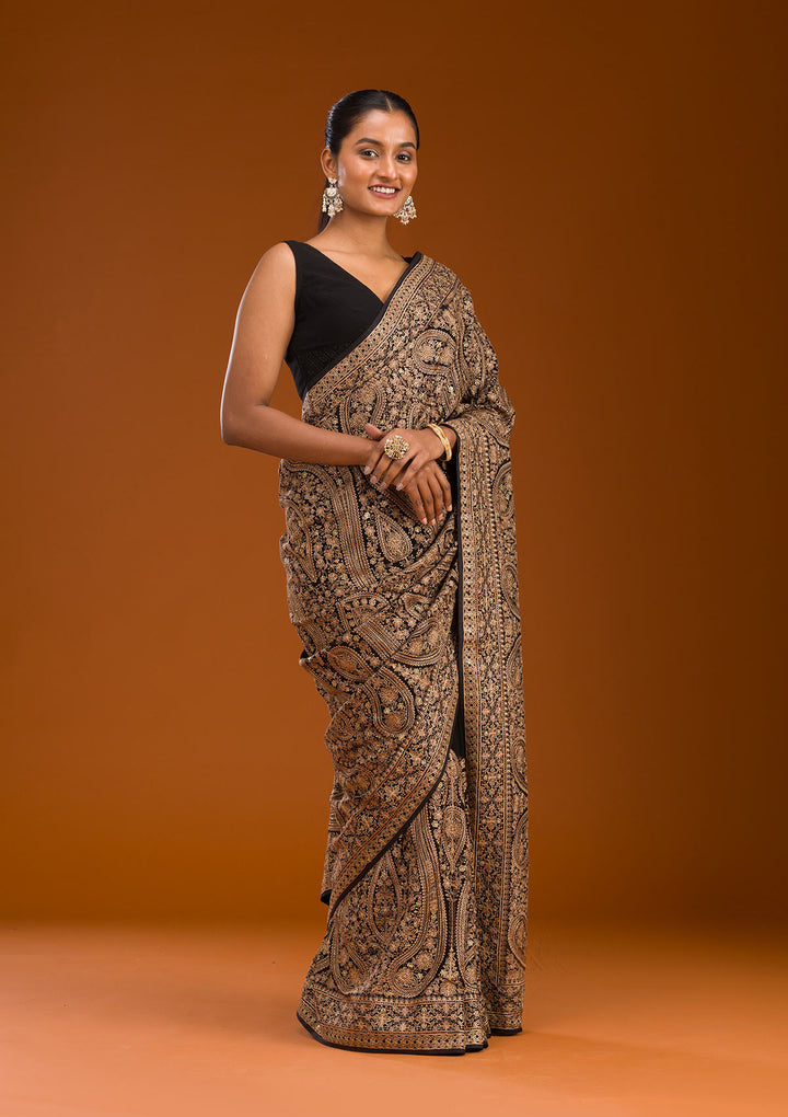 Black Zariwork Georgette Saree