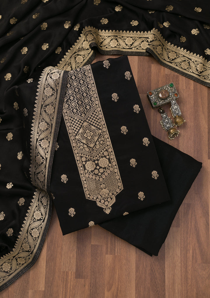 Black Zariwork Semi Crepe Unstitched Salwar Suit