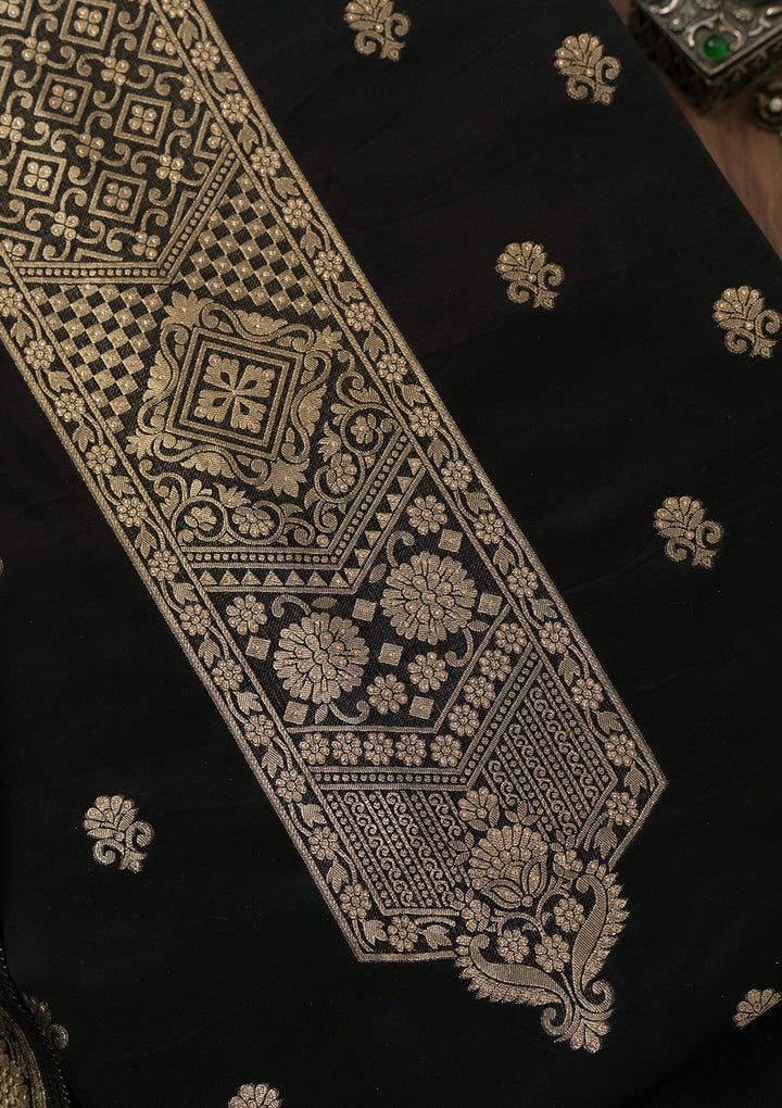 Black Zariwork Semi Crepe Unstitched Salwar Suit