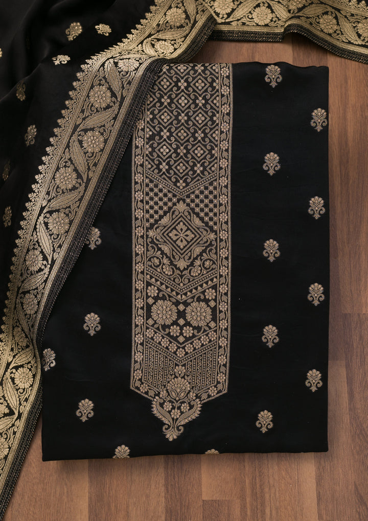 Black Zariwork Semi Crepe Unstitched Salwar Suit