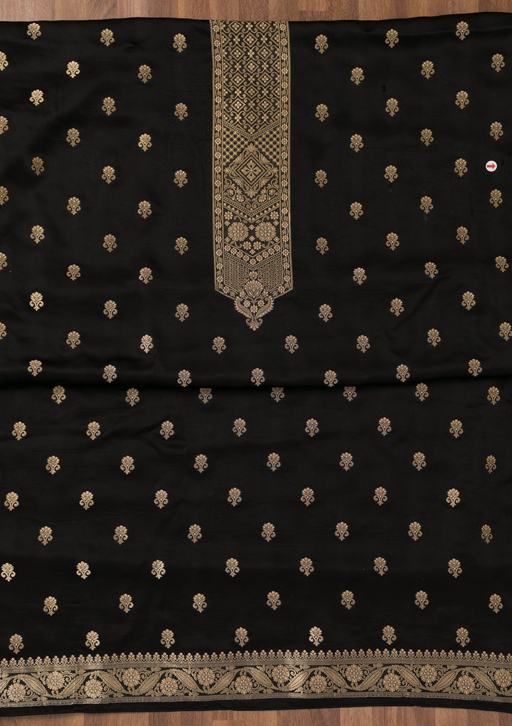 Black Zariwork Semi Crepe Unstitched Salwar Suit
