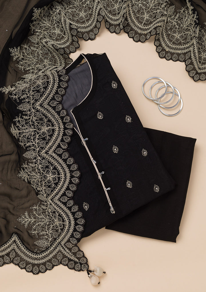 Black Zariwork Semi Crepe Unstitched Salwar Suit