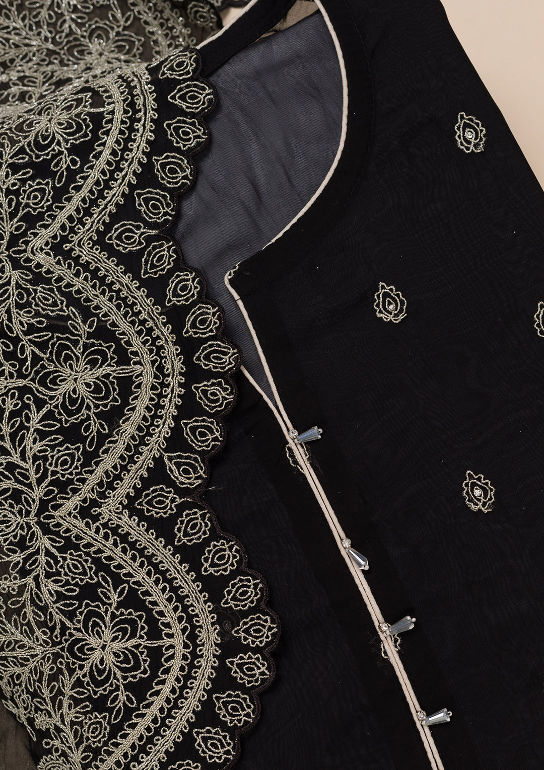 Black Zariwork Semi Crepe Unstitched Salwar Suit