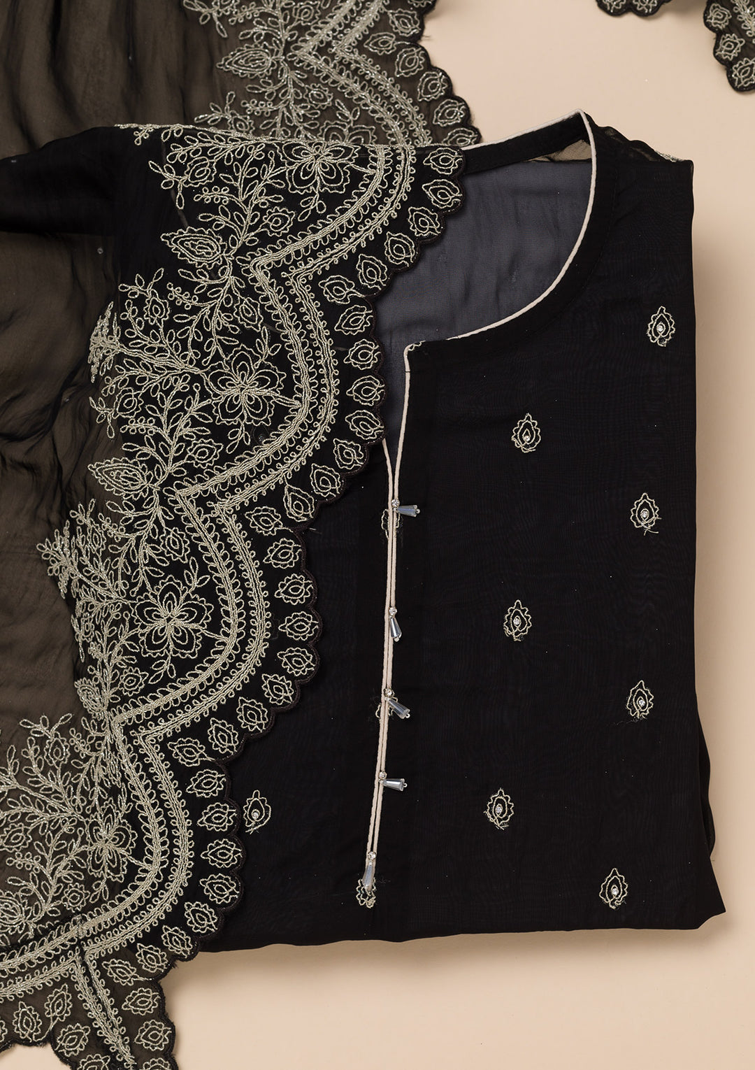 Black Zariwork Semi Crepe Unstitched Salwar Suit