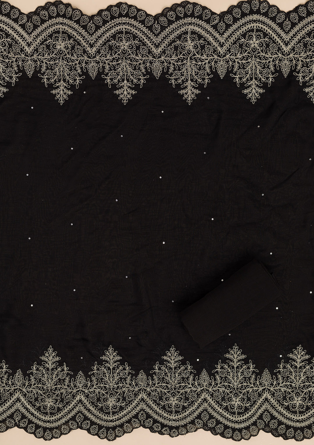 Black Zariwork Semi Crepe Unstitched Salwar Suit