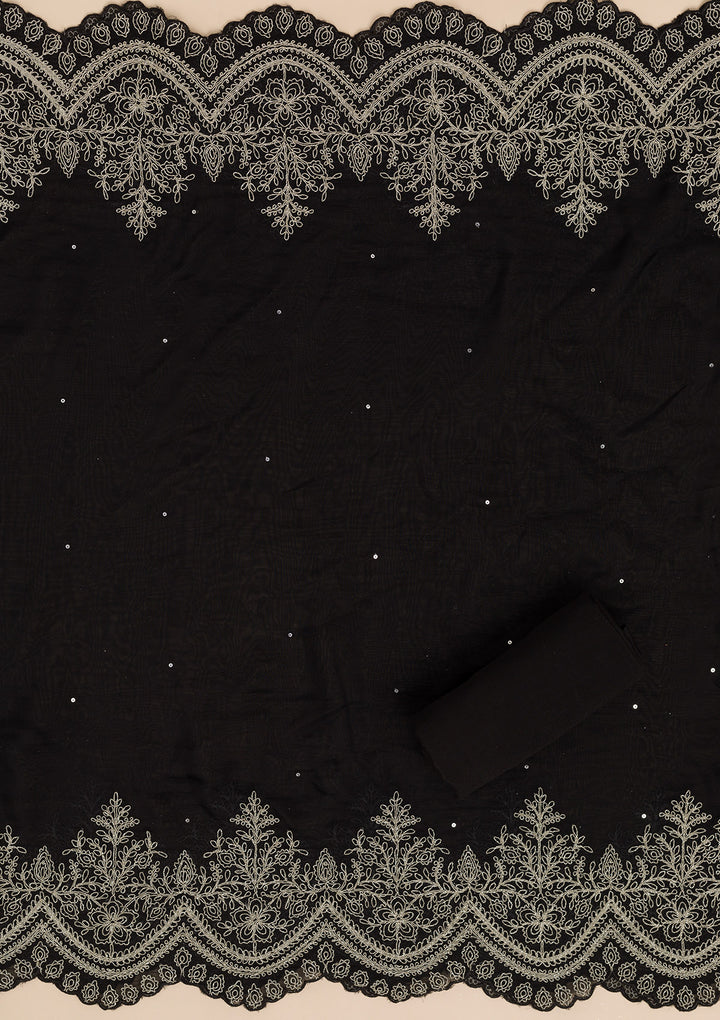 Black Zariwork Semi Crepe Unstitched Salwar Suit