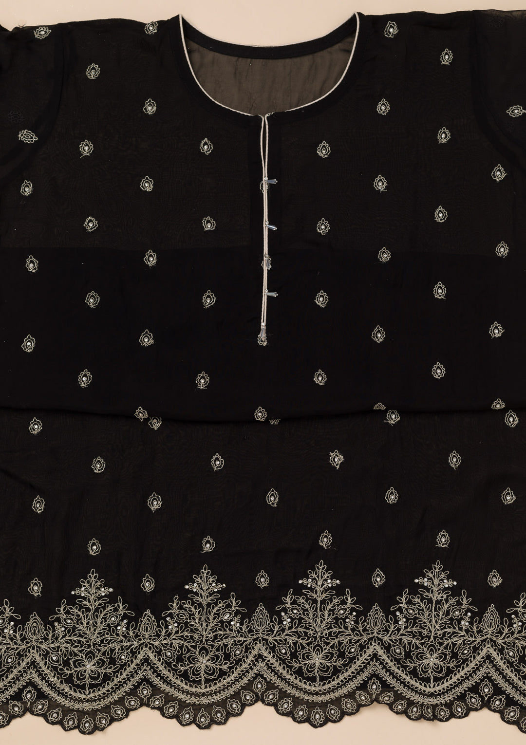 Black Zariwork Semi Crepe Unstitched Salwar Suit