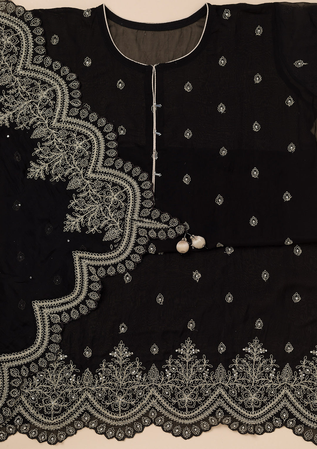 Black Zariwork Semi Crepe Unstitched Salwar Suit