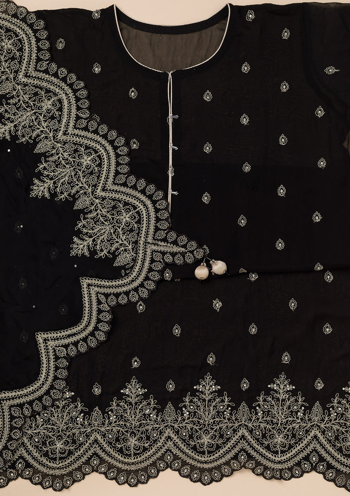 Black Zariwork Semi Crepe Unstitched Salwar Suit