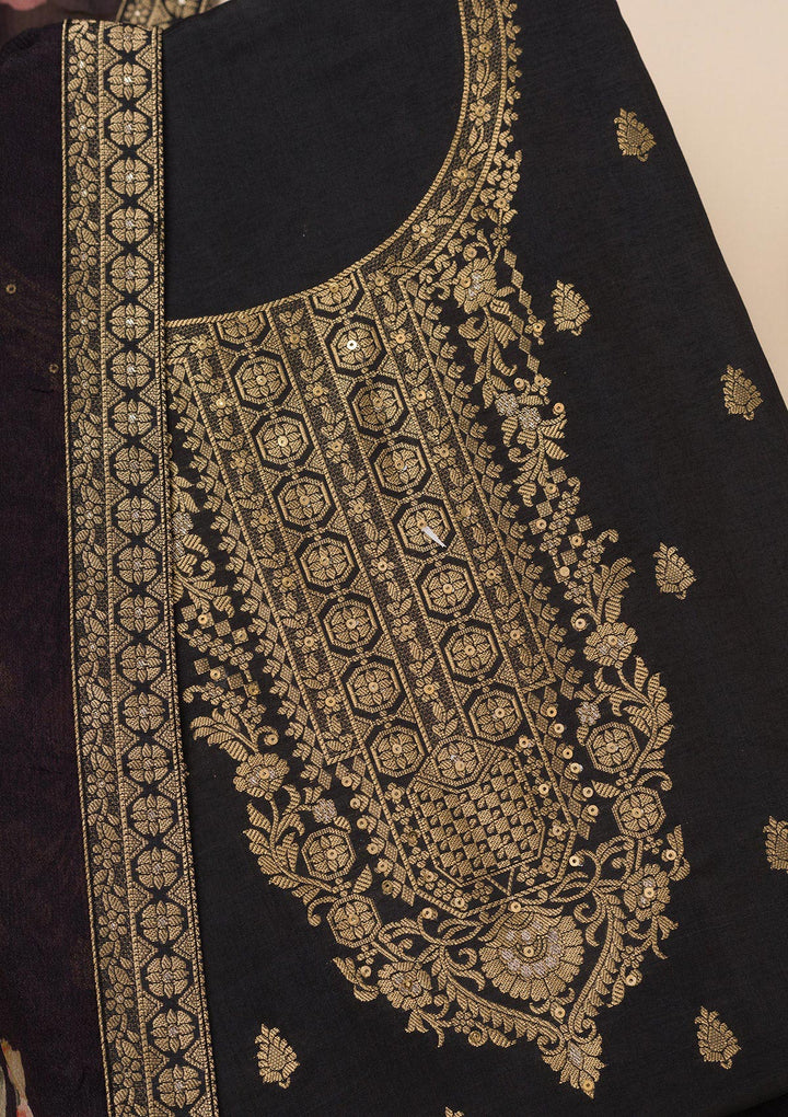 Black Zariwork Semi Crepe Unstitched Salwar Suit