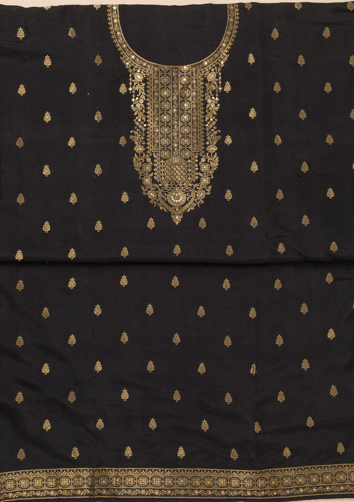 Black Zariwork Semi Crepe Unstitched Salwar Suit