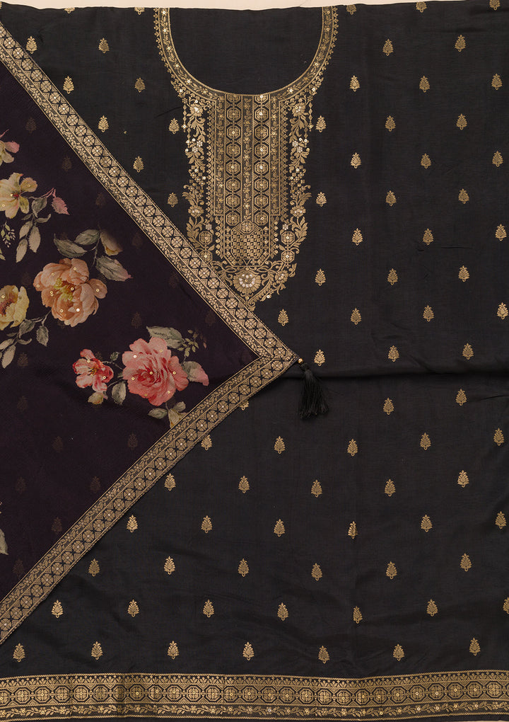 Black Zariwork Semi Crepe Unstitched Salwar Suit