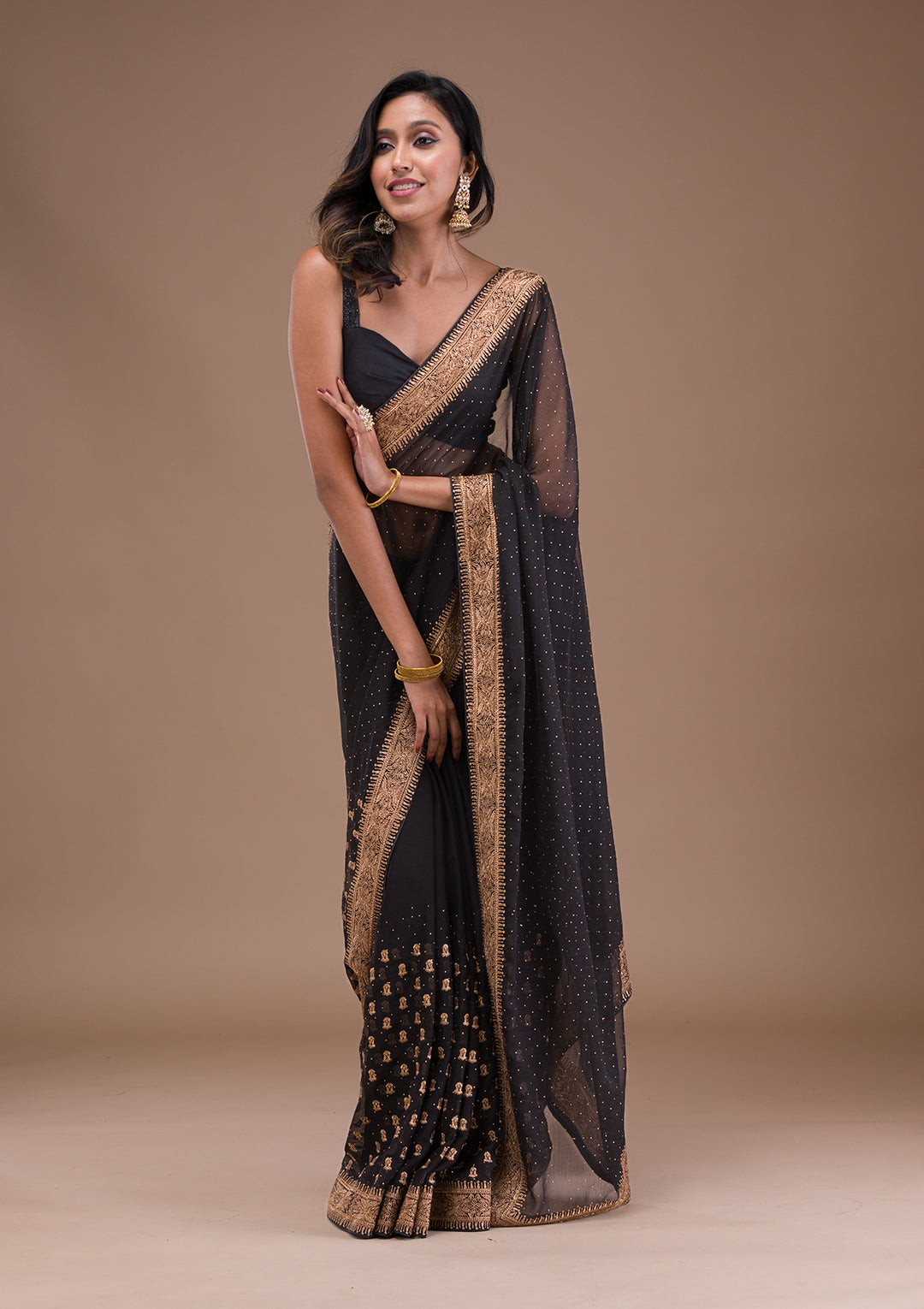 Black Zariwork Semi Crepe Saree