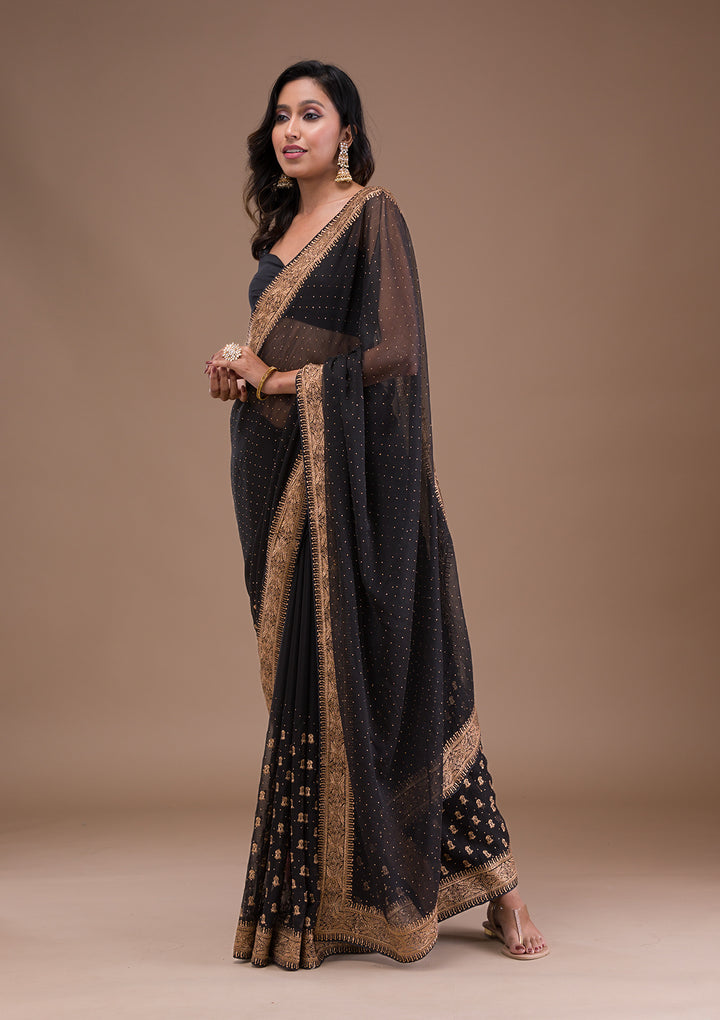 Black Zariwork Semi Crepe Saree