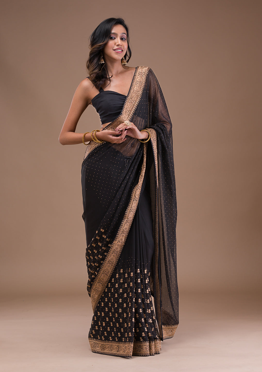 Black Zariwork Semi Crepe Saree
