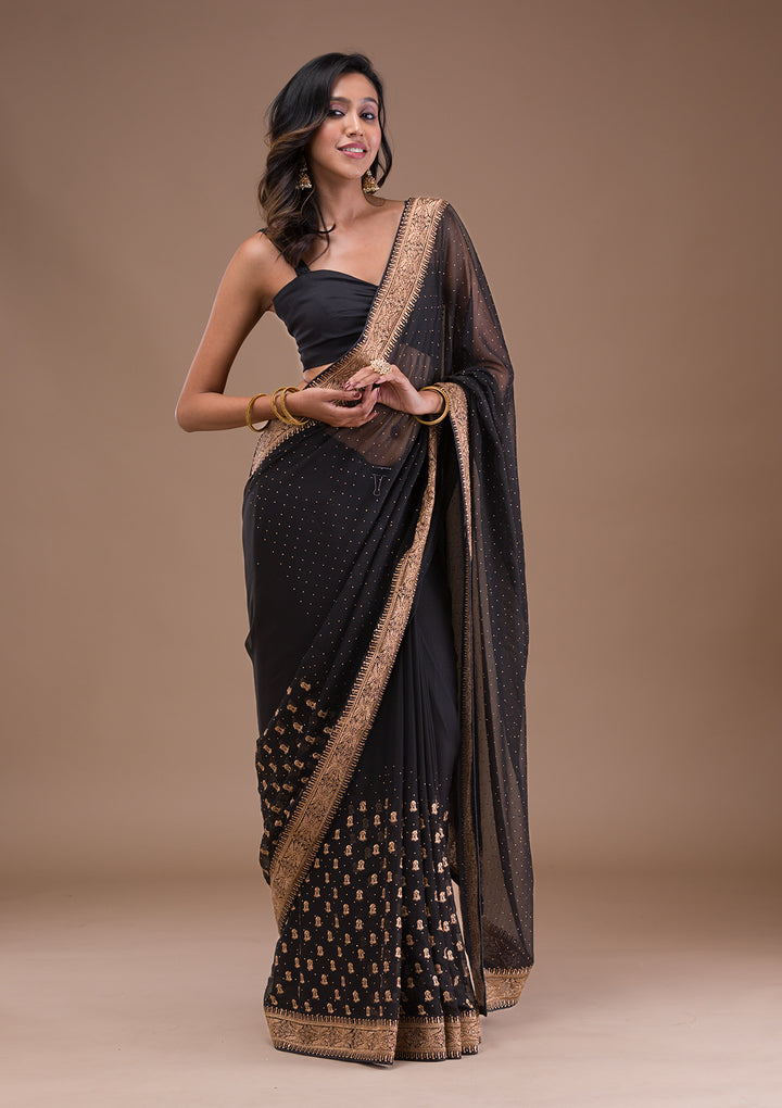 Black Zariwork Semi Crepe Saree