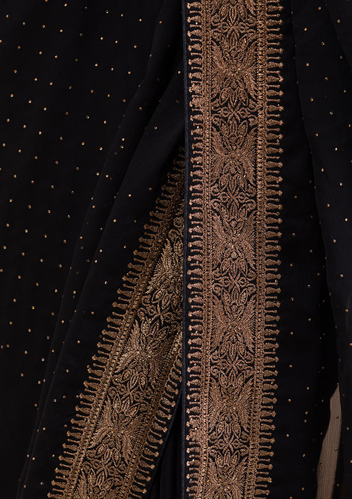 Black Zariwork Semi Crepe Saree
