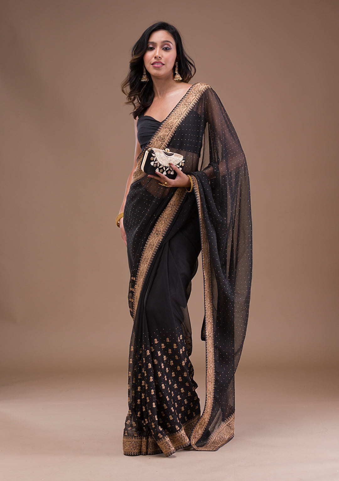 Black Zariwork Semi Crepe Saree