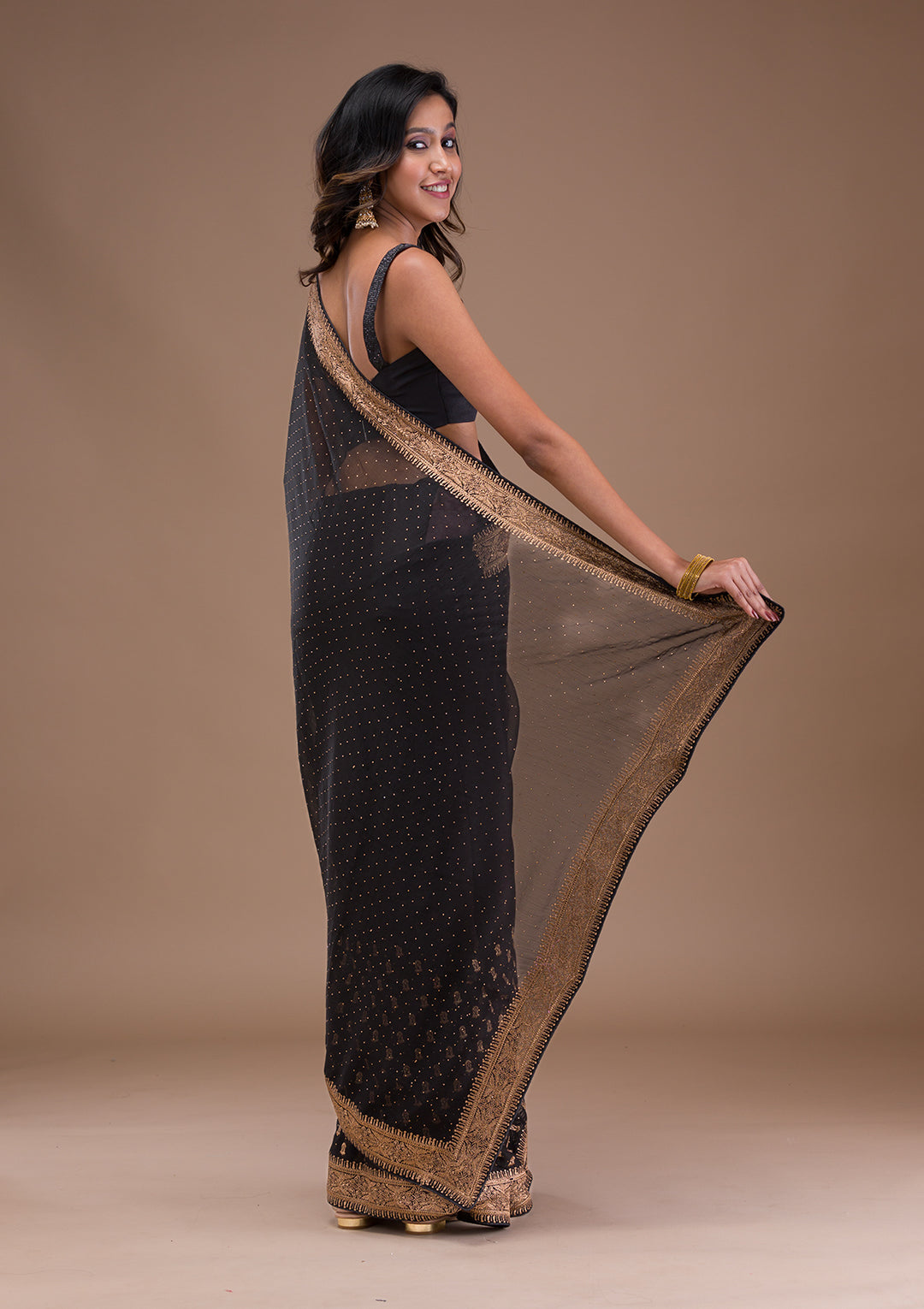 Black Zariwork Semi Crepe Saree
