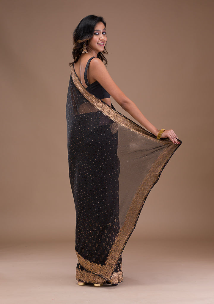 Black Zariwork Semi Crepe Saree