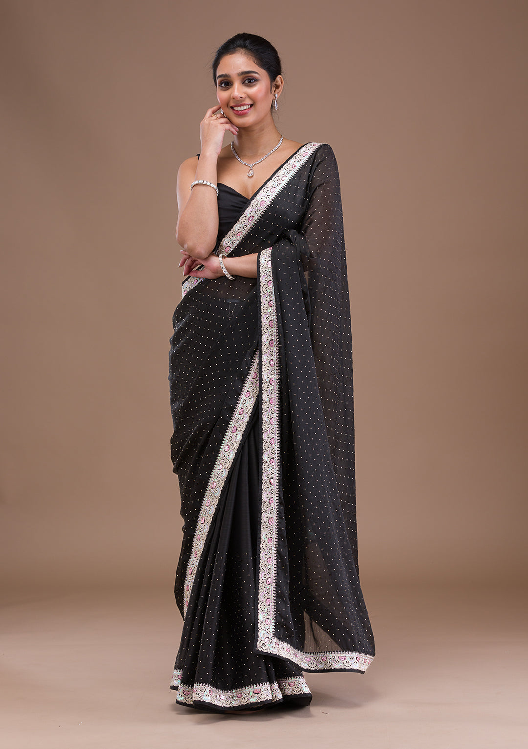Black Zariwork Semi Crepe Saree