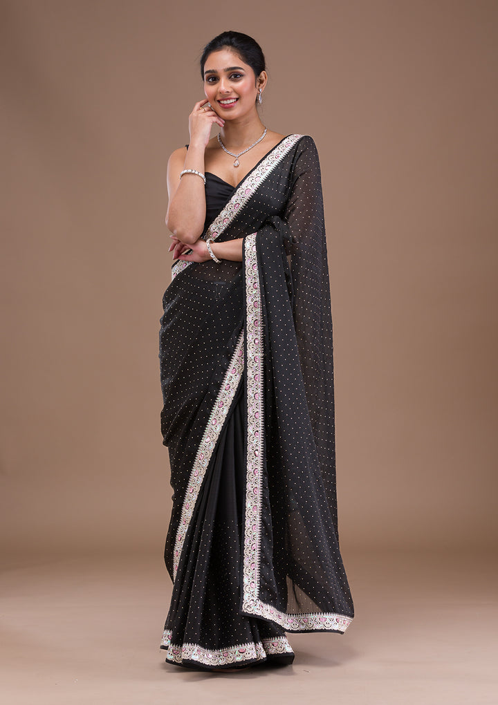 Black Zariwork Semi Crepe Saree