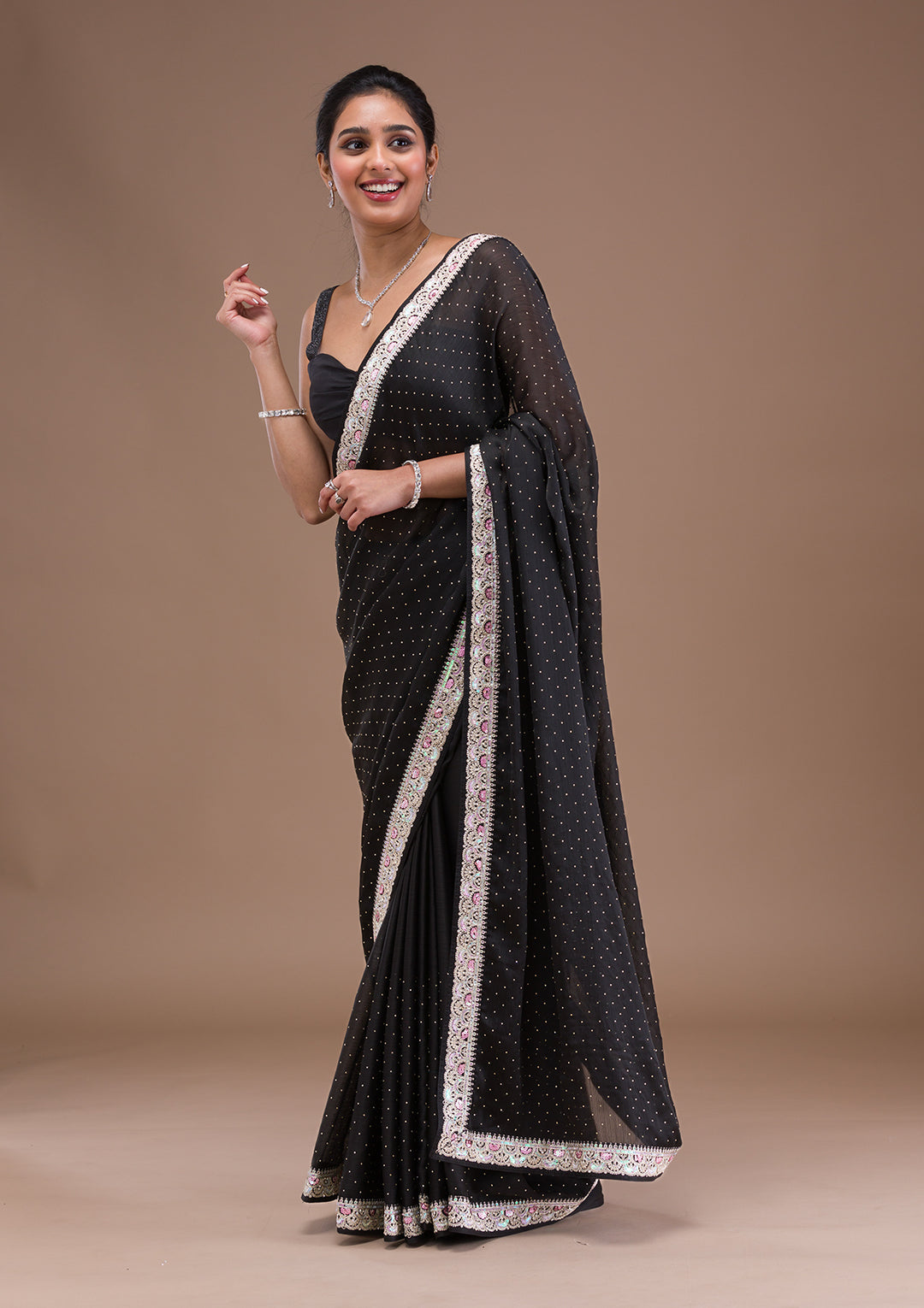 Black Zariwork Semi Crepe Saree
