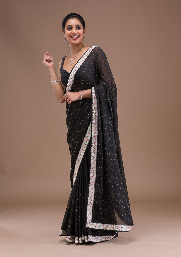 Black Zariwork Semi Crepe Saree