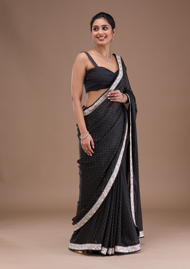 Black Zariwork Semi Crepe Saree