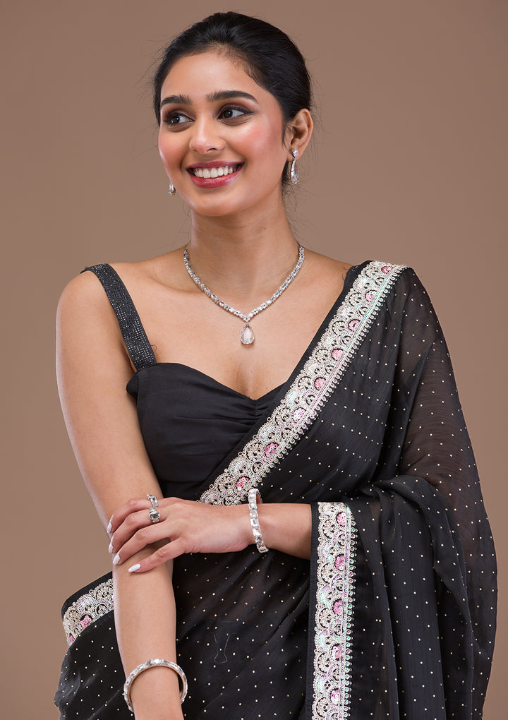 Black Zariwork Semi Crepe Saree