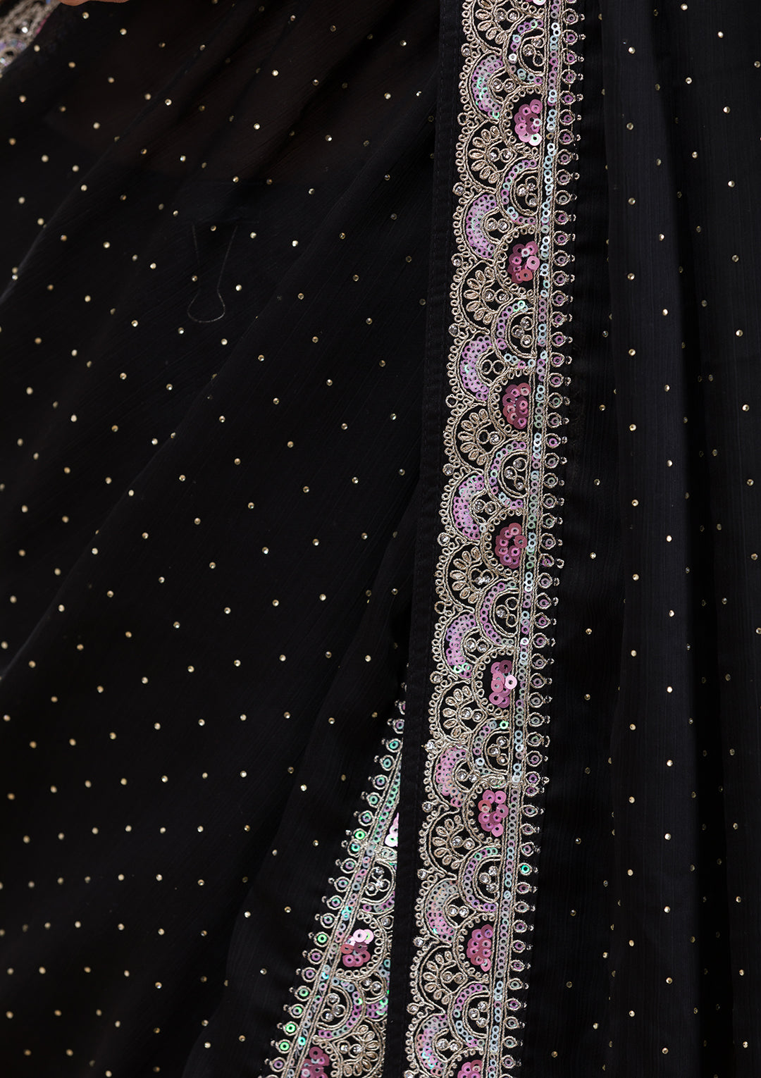Black Zariwork Semi Crepe Saree